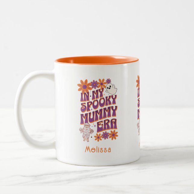 In My Spooky Mummy Era Monogram Name Halloween  Two-Tone Coffee Mug (Left)