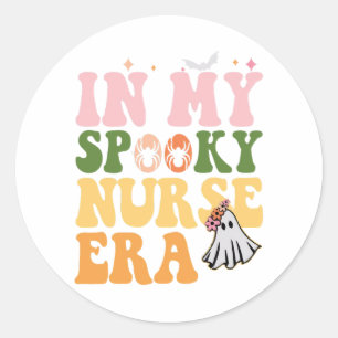 In My Spooky Nurse Era Halloween Groovy Ghost Classic Round Sticker