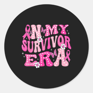 In My Survivor Era Pink Groovy Retro Breast Cancer Classic Round Sticker