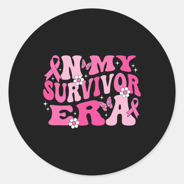 In My Survivor Era Pink Ribbon Breast Cancer  Classic Round Sticker (Front)