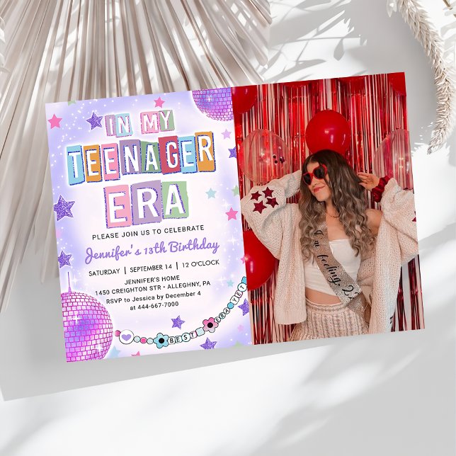 In My Teenager Era Purple Disco Birthday Photo Invitation (Creator Uploaded)