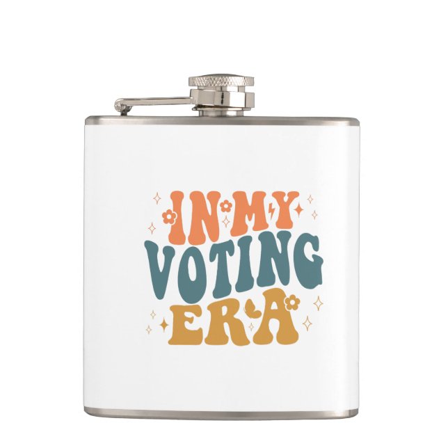 In My Voting Era Retro Wavy Hip Flask (Front)