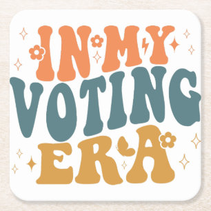 In My Voting Era Retro Wavy Square Paper Coaster