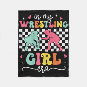 In My Wrestling Girl Era Groovy Retro Proud Wrestl Fleece Blanket