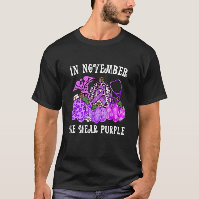 In November Family We Wear Purple Pumpkin Epilepsy T-Shirt (Front)