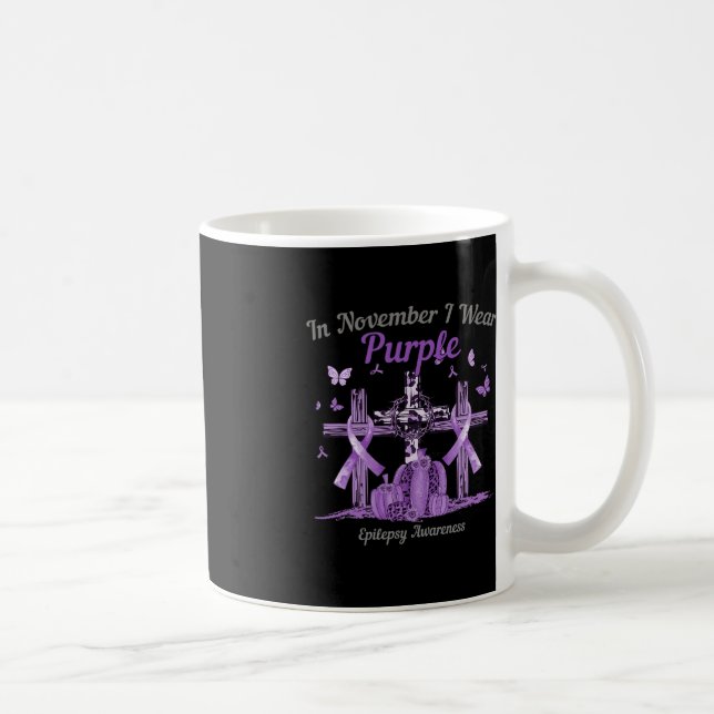 In November I Wear Purple Cross Pumpkin Epilepsy A Coffee Mug (Right)