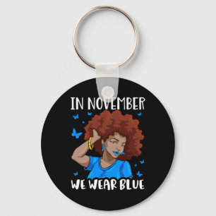 In November We Use Blue Black Woman Diabetes Aware Key Ring