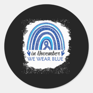 In November We Wear Blue Bleached Rainbow Blue Rib Classic Round Sticker