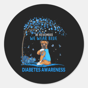 In November We Wear Blue Boxer Tattoo Dog Diabetes Classic Round Sticker