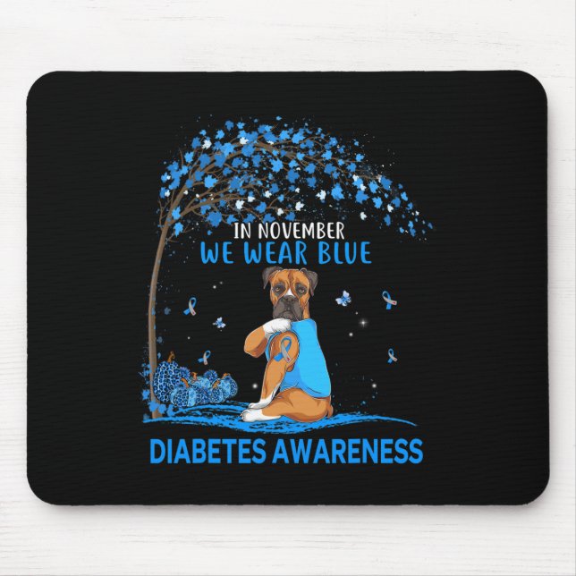 In November We Wear Blue Boxer Tattoo Dog Diabetes Mouse Pad (Front)