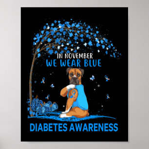 In November We Wear Blue Boxer Tattoo Dog Diabetes Poster