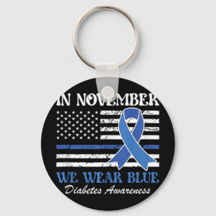 In November We Wear Blue Diabetes Awareness Ribbon Key Ring