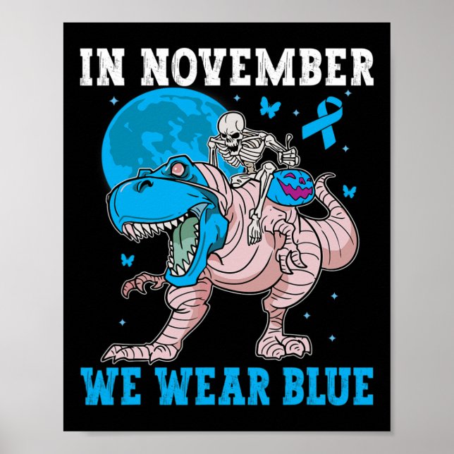 In November We Wear Blue Diabetes Trex Dino Kids T Poster (Front)