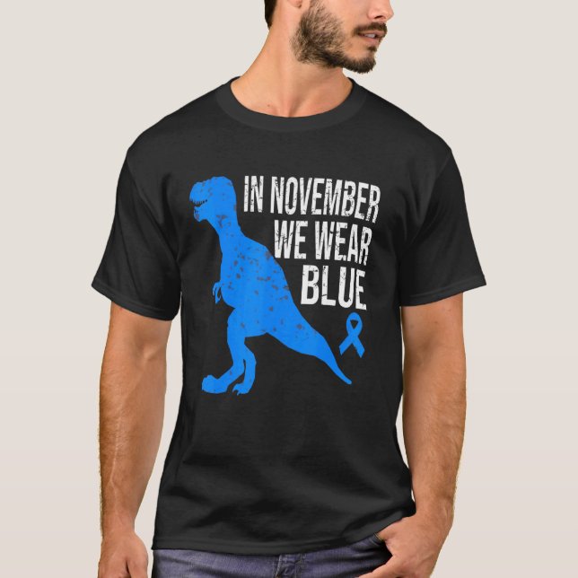 In November We Wear Blue Diabetes Trex Dino Kids T T-Shirt (Front)