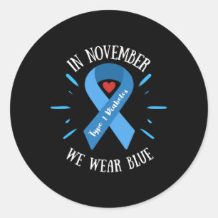 In November We Wear Blue Diabetes Warrior Awarenes Classic Round Sticker