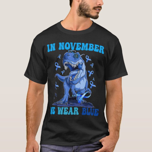 In November We Wear Blue Dinosaur Diabetes Awarene T-Shirt (Front)