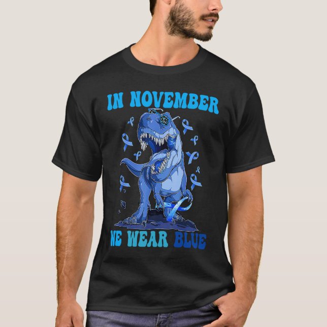 In November We Wear Blue Dinosaur Diabetes Awarene T-Shirt (Front)