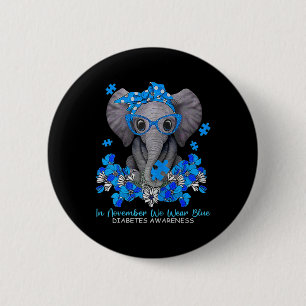 In November We Wear Blue Elephant Diabetes Awarene 6 Cm Round Badge