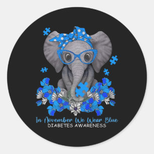 In November We Wear Blue Elephant Diabetes Awarene Classic Round Sticker
