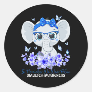 In November We Wear Blue Elephant T1d Diabetes Awa Classic Round Sticker