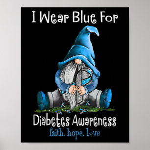 In November We Wear Blue Gnome Diabetes Awareness Poster