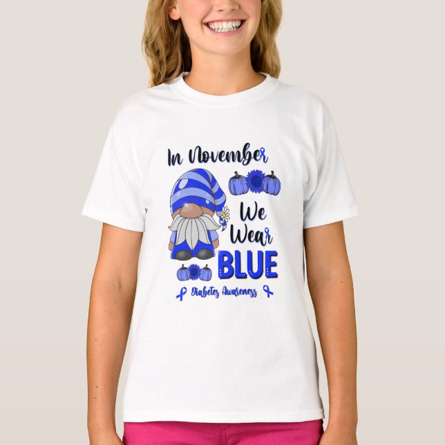 In November We Wear Blue: Gnome Diabetes Awareness T-Shirt (Front)