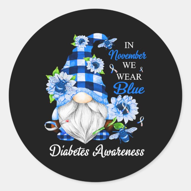 In November We Wear Blue Gnomes Diabetes Awareness Classic Round Sticker (Front)
