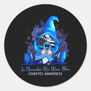 In November We Wear Blue Gnomes Diabetes Awareness Classic Round Sticker