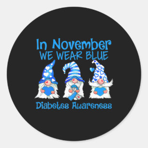 In November We Wear Blue Gnomes T1d Diabetes Aware Classic Round Sticker