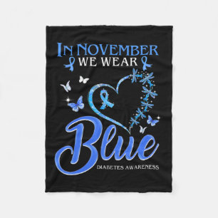 In November We Wear Blue Heart Butterfly Diabetes Fleece Blanket