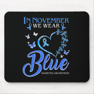 In November We Wear Blue Heart Butterfly Diabetes Mouse Pad