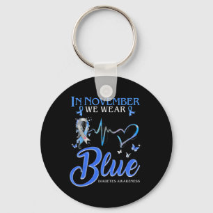 In November We Wear Blue Heartbeat Diabetes Awaren Key Ring