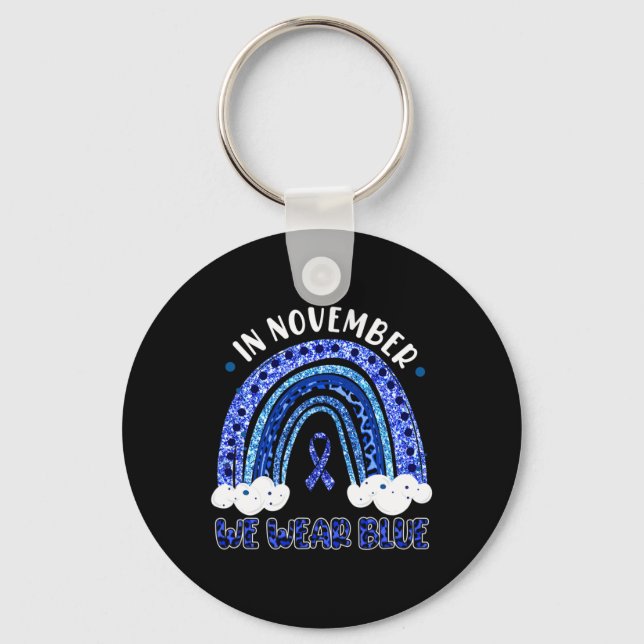 In November We Wear Blue Leopard Rainbow Diabetes  Key Ring (Front)