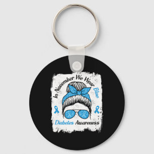 In November We Wear Blue Messy Hair Type Diabetes Key Ring