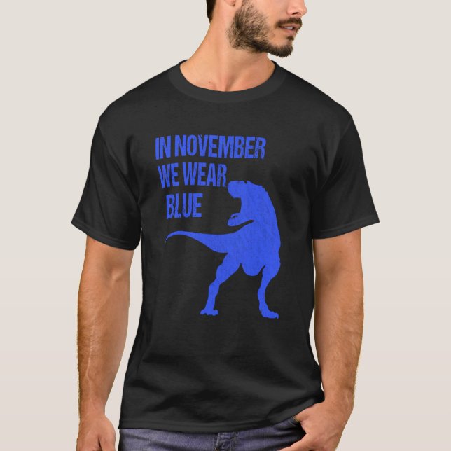 In November We Wear Blue Rex Dinosaur Diabetes Awa T-Shirt (Front)
