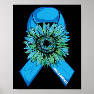 In November We Wear Blue Sunflower Diabetes Awaren Poster