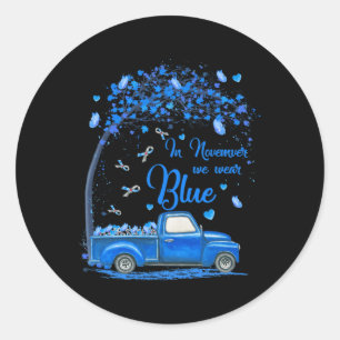 In November We Wear Blue Truck Butterfly Diabetes  Classic Round Sticker