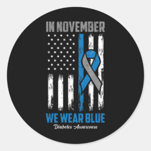 In November We Wear Blue Usa Flag Diabetes Awarene Classic Round Sticker