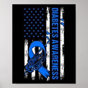 In November We Wear Blue Usa Flag Diabetes Awarene Poster