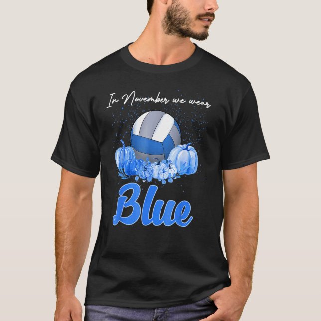 In November We Wear Blue Volleyball Diabetes Aware T-Shirt (Front)