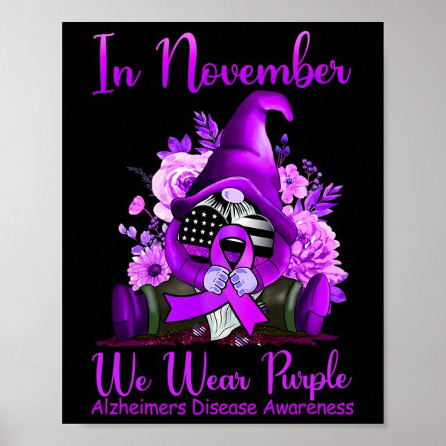 In November We Wear Purple Gnome Pumpkin Alzheimer Poster (Front)