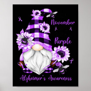 In November We Wear Purple Gnomes Alzheimer Awaren Poster
