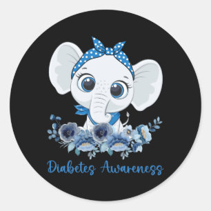 In November Wear Blue Elephant Ribbon Diabetes Classic Round Sticker