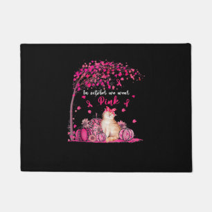 In Oct We Wear Pink Pumpkin Cat Breast Cancer Awar Doormat