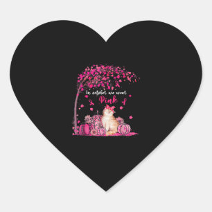 In Oct We Wear Pink Pumpkin Cat Breast Cancer Awar Heart Sticker