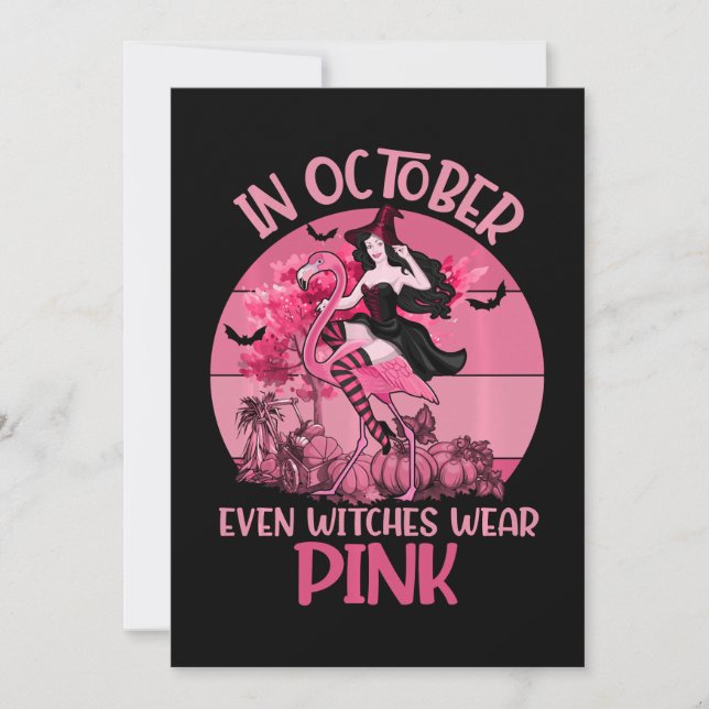 In October Even Witches Wear Pink Tee Breast Save The Date (Front)