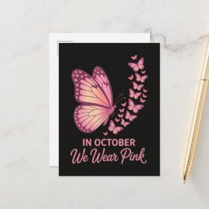 In October Pink Breast Butterfly Announcement Postcard