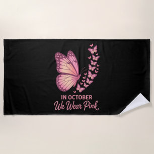 in october pink breast butterfly beach towel