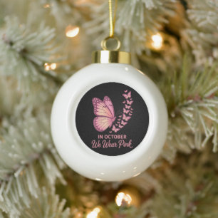 in october pink breast butterfly ceramic ball christmas ornament