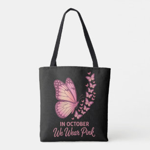 In October Pink Breast Butterfly Tote Bag